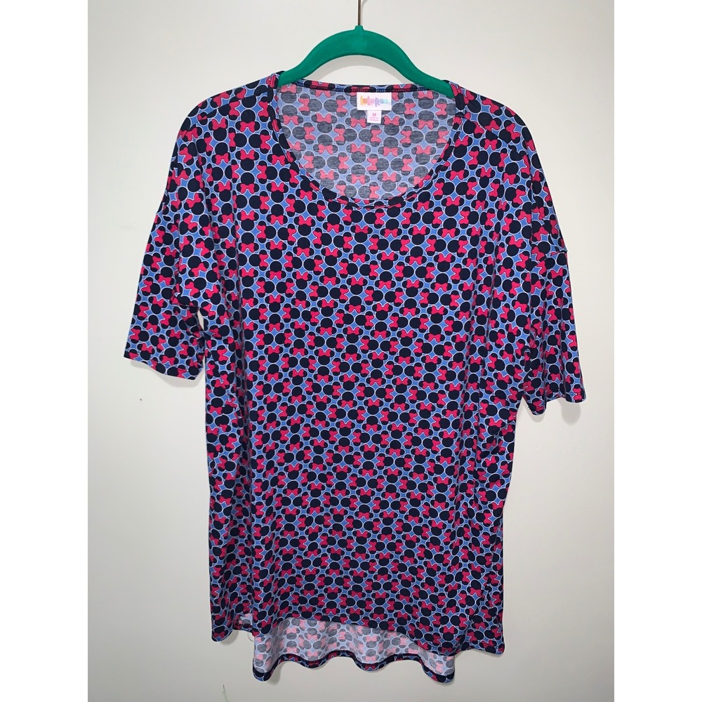 LuLaRoe Disney Minnie Mouse Irma Tunic Top Pink Blue Bows Medium